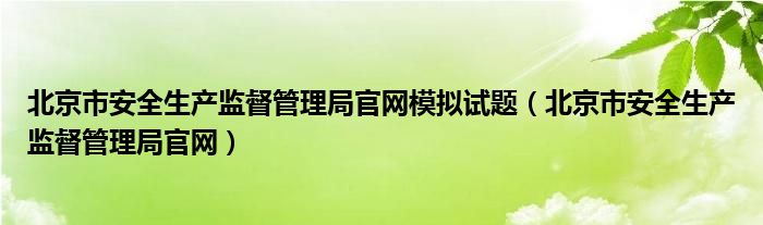 北京市安全生产监督管理局官网模拟试题(北京市安全生产监督管理局官网)