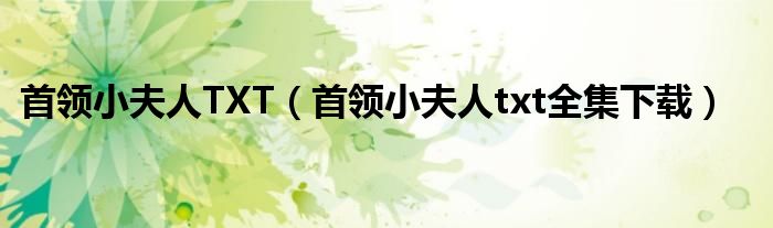 首领小夫人TXT(首领小夫人txt全集下载)