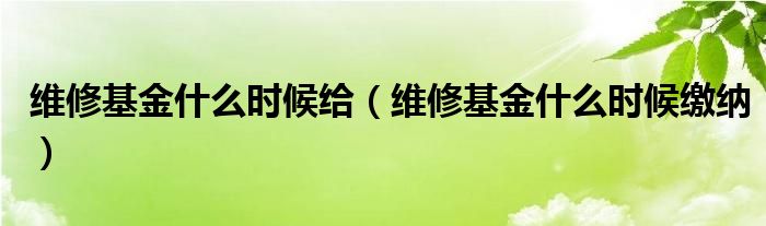 维修基金什么时候给(维修基金什么时候缴纳)