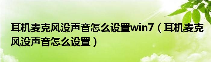 耳机麦克风没声音怎么设置win7(耳机麦克风没声音怎么设置)