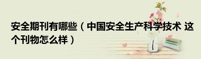 安全期刊有哪些(中国安全生产科学技术 这个刊物怎么样)