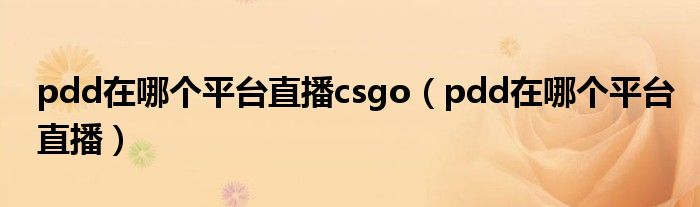 pdd在哪个平台直播csgo(pdd在哪个平台直播)