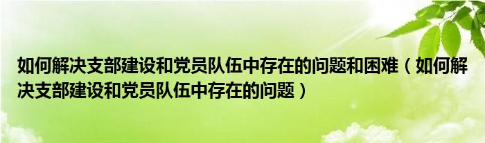如何解决支部建设和党员队伍中存在的问题和困难(如何解决支部建设和党员队伍中存在的问题)