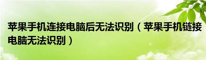 苹果手机连接电脑后无法识别(苹果手机链接电脑无法识别)