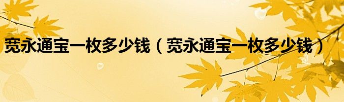 宽永通宝一枚多少钱(宽永通宝一枚多少钱)