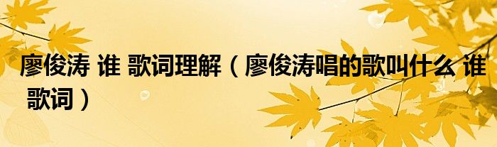 廖俊涛 谁 歌词理解(廖俊涛唱的歌叫什么 谁 歌词)