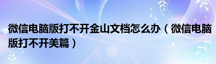 微信电脑版打不开金山文档怎么办(微信电脑版打不开美篇)