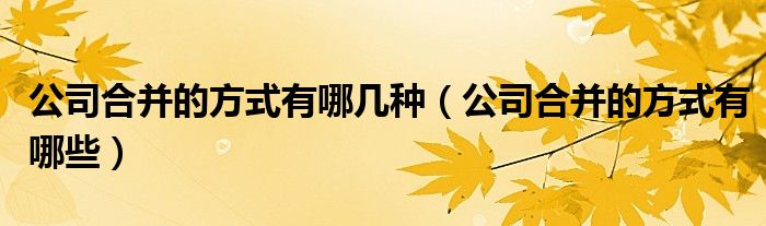 公司合并的方式有哪几种(公司合并的方式有哪些)