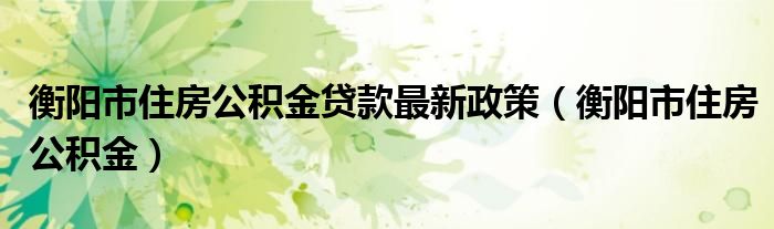 衡阳市住房公积金贷款最新政策(衡阳市住房公积金)