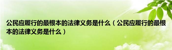 公民应履行的最根本的法律义务是什么(公民应履行的最根本的法律义务是什么)