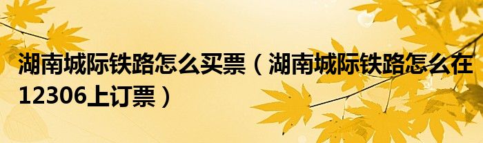 湖南城际铁路怎么买票(湖南城际铁路怎么在12306上订票)