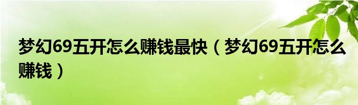 梦幻69五开怎么赚钱最快（梦幻69五开怎么赚钱）