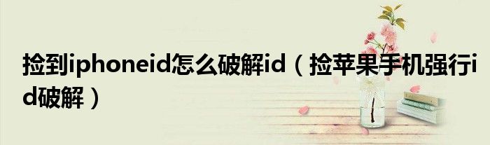 捡到iphoneid怎么破解id(捡苹果手机强行id破解)