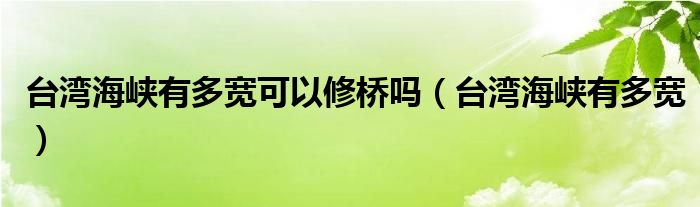 台湾海峡有多宽可以修桥吗(台湾海峡有多宽)
