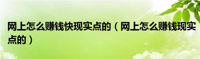 网上怎么赚钱快现实点的（网上怎么赚钱现实点的）