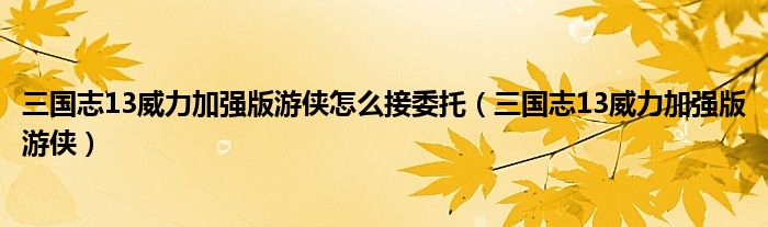 三国志13威力加强版游侠怎么接委托(三国志13威力加强版游侠)