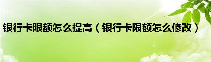 银行卡限额怎么提高（银行卡限额怎么修改）