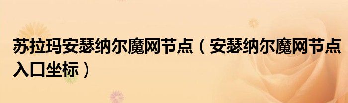 苏拉玛安瑟纳尔魔网节点(安瑟纳尔魔网节点入口坐标)