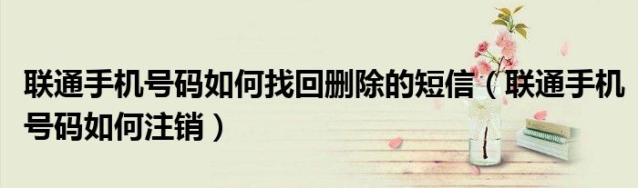联通手机号码如何找回删除的短信(联通手机号码如何注销)