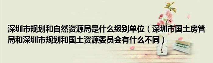 深圳市规划和自然资源局是什么级别单位(深圳市国土房管局和深圳市规划和国土资源委员会有什么不同)