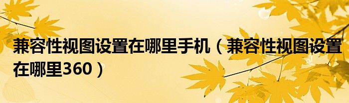 兼容性视图设置在哪里手机(兼容性视图设置在哪里360)