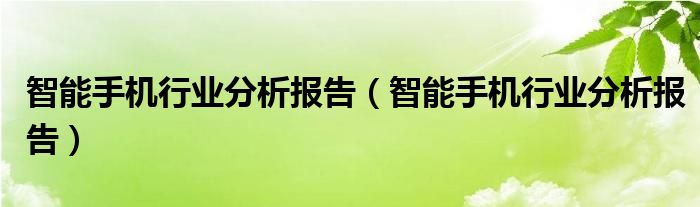 智能手机行业分析报告（智能手机行业分析报告）