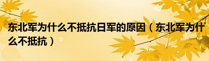 东北军为什么不抵抗日军的原因(东北军为什么不抵抗)