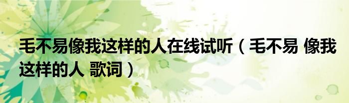 毛不易像我这样的人在线试听(毛不易 像我这样的人 歌词)