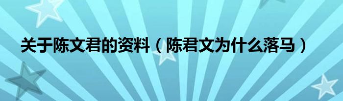 关于陈文君的资料(陈君文为什么落马)
