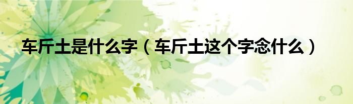 车斤土是什么字(车斤土这个字念什么)