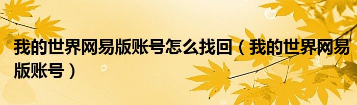 我的世界网易版账号怎么找回(我的世界网易版账号)