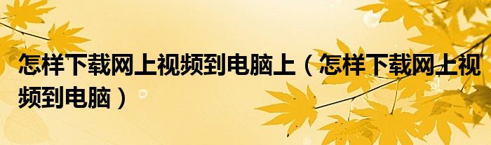 怎样下载网上视频到电脑上(怎样下载网上视频到电脑)