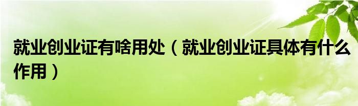 就业创业证有啥用处(就业创业证具体有什么作用)