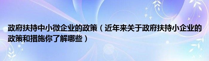 政府扶持中小微企业的政策(近年来关于政府扶持小企业的政策和措施你了解哪些)
