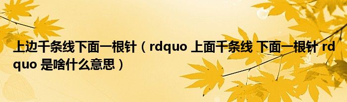 上边千条线下面一根针(rdquo 上面千条线 下面一根针 rdquo 是啥什么意思)