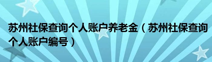 苏州社保查询个人账户养老金(苏州社保查询个人账户编号)