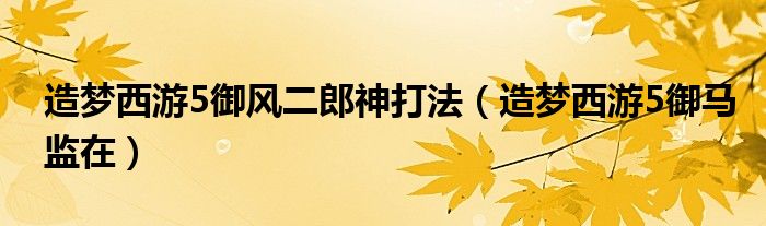 造梦西游5御风二郎神打法(造梦西游5御马监在)