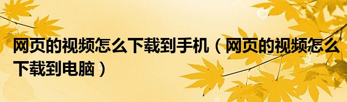 网页的视频怎么下载到手机(网页的视频怎么下载到电脑)