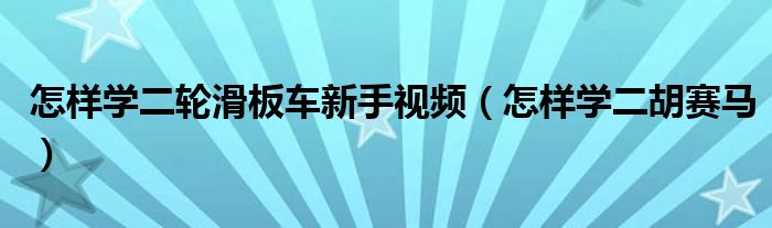 怎样学二轮滑板车新手视频(怎样学二胡赛马)