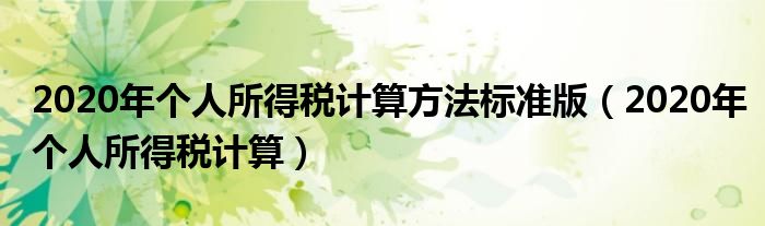 2020年个人所得税计算方法标准版(2020年个人所得税计算)