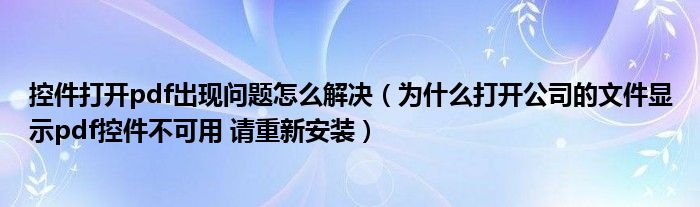 控件打开pdf出现问题怎么解决(为什么打开公司的文件显示pdf控件不可用 请重新安装)