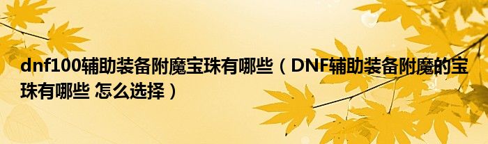 dnf100辅助装备附魔宝珠有哪些(DNF辅助装备附魔的宝珠有哪些 怎么选择)