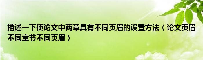 描述一下使论文中两章具有不同页眉的设置方法(论文页眉不同章节不同页眉)