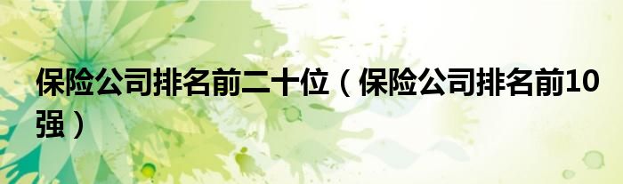 保险公司排名前二十位(保险公司排名前10强)