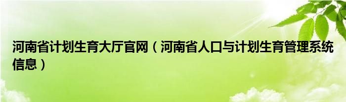 河南省计划生育大厅官网(河南省人口与计划生育管理系统信息)