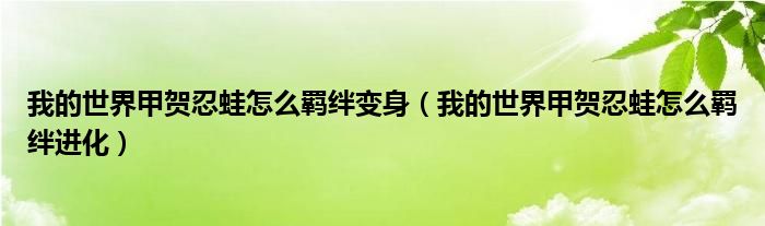 我的世界甲贺忍蛙怎么羁绊变身(我的世界甲贺忍蛙怎么羁绊进化)