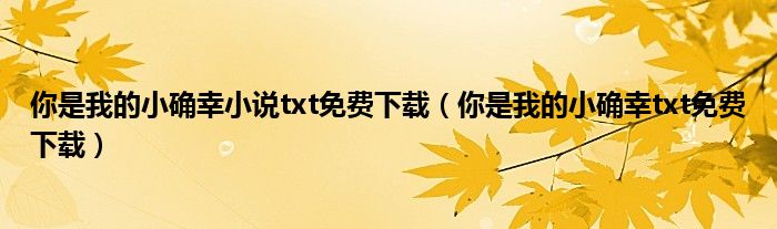 你是我的小确幸小说txt免费下载(你是我的小确幸txt免费下载)
