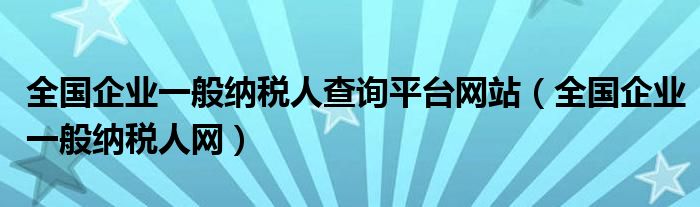 全国企业一般纳税人查询平台网站(全国企业一般纳税人网)