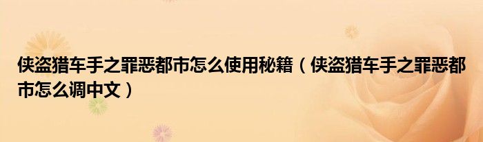 侠盗猎车手之罪恶都市怎么使用秘籍(侠盗猎车手之罪恶都市怎么调中文)