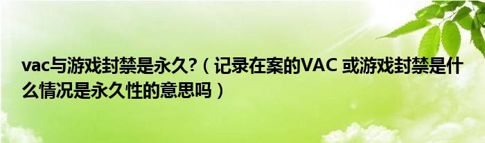 vac与游戏封禁是永久?(记录在案的VAC 或游戏封禁是什么情况是永久性的意思吗)